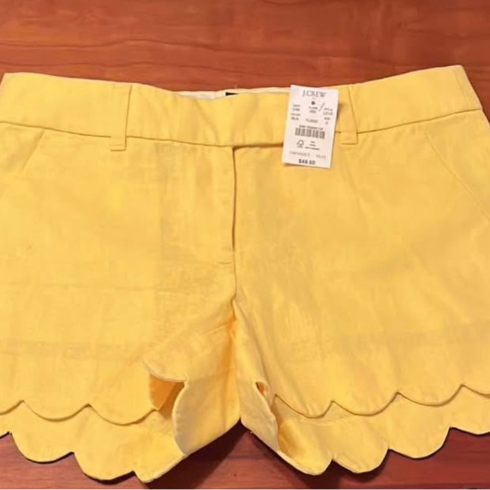 J. Crew Women's High Waist Yellow Scalloped Shorts